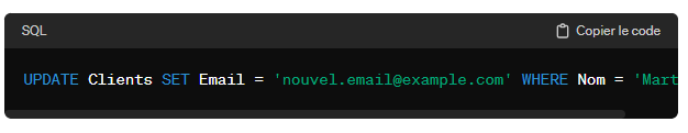 Mise à jour base de données sur SQL