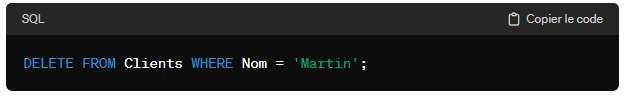 Suppression base de données sur SQL