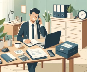 Secrétaire indépendant discutant avec son client