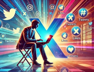 Professionnel utilisant les hashtags Twitter X