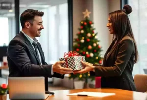 Entreprise offrant un cadeau à son client
