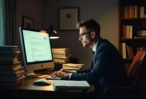 Un professionnel du droit travaillant dans son bureau