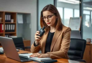 Commissaire de justice en train de faire un enregistrement audio
